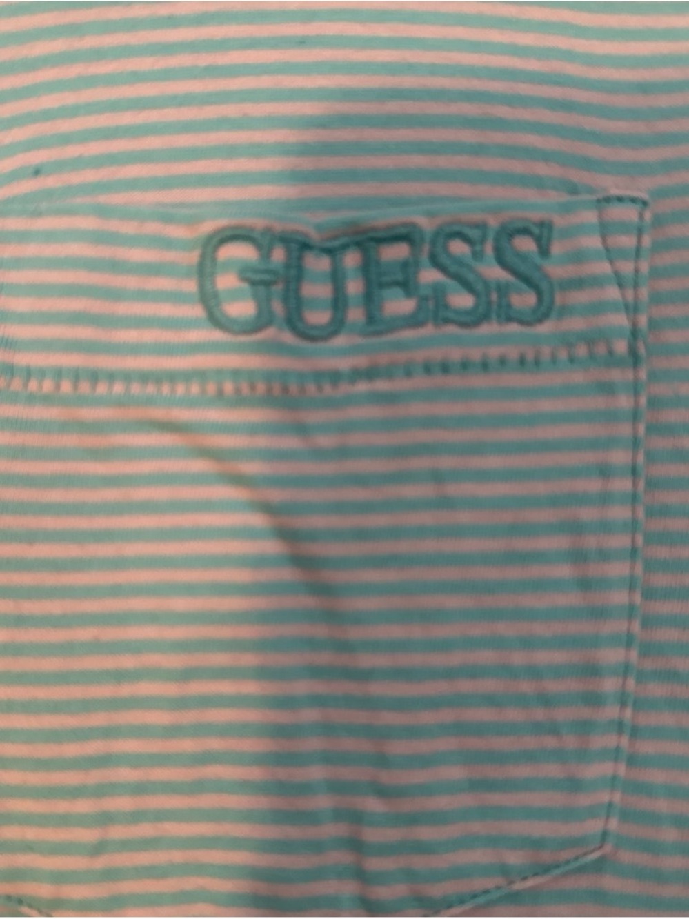 GUESS Men's Mint and White Striped Short Sleeve Tee